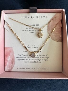 NEW! Luna Norte Gold Tone Rose Quartz Layered Necklace Set